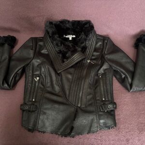 Jennifer Lopez black faux shearling suede moto jacket women's S